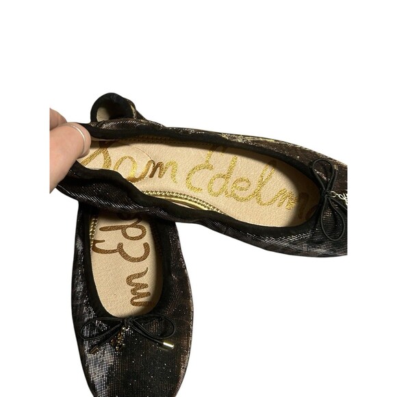 SAM EDELMAN Women's Black Gold Ballet Flats Size 8.5 Holiday Whimsical Gothic - Picture 2 of 6